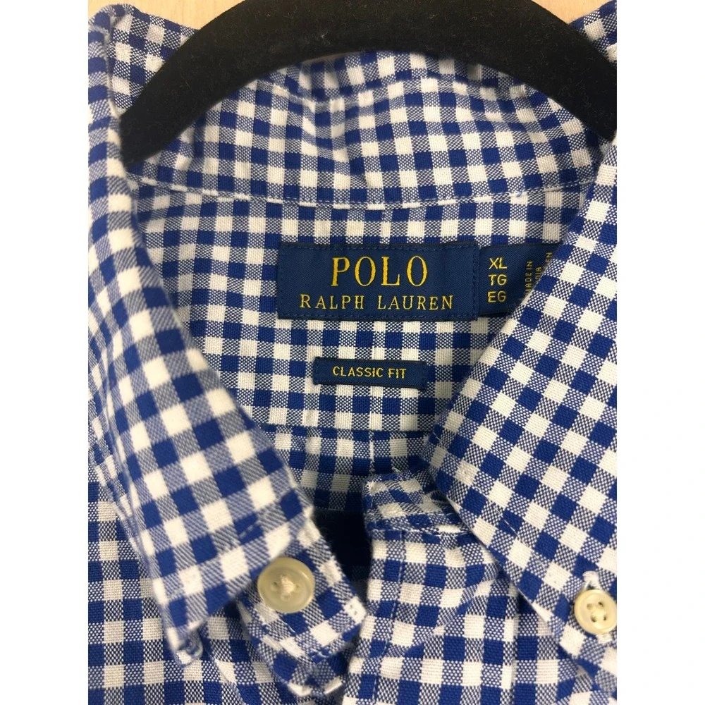 Polo Ralph Lauren Mens XL Classic Fit Gingham Check Button Down Shirt Blue White